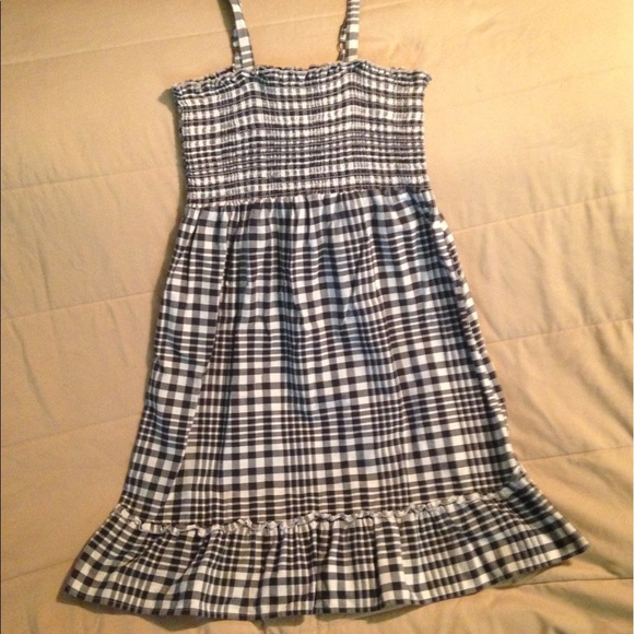 Navy White Gingham Paid Elastic Ruffled Sundress Adjustable Straps M to … - Picture 1 of 7